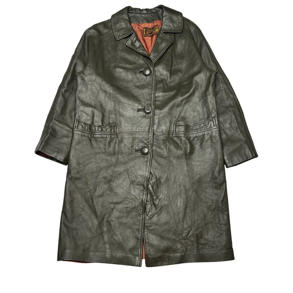 Vintage 50s Coast Sportswear Leather Trench Coat Women's Y2K Goth Punk